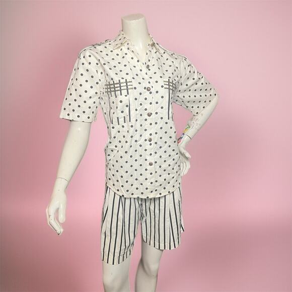 VINTAGE 80s Sailor Two Piece Shorts and Top Set Size S Rockabilly Glam Retro - Picture 1 of 8